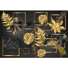 Fototapete von Schwarzgold Blätter Schönheit in einer abstrakten Kunst Design angezeigt.