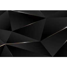 Schwarze 3D-Fototapete mit geometrischen Dreiecken und goldenen Rändern, abstrakte Formen.