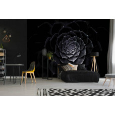 Fototapete mit schwarzer Blumenmalerei für Schlafzimmer.