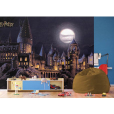 Ein Fototapete mit Hogwarts bei Vollmond im Spielzimmer, bei dem die majestätischen Türme und der hell erleuchtete Mond eine fantasievolle und spannende Umgebung schaffen.
