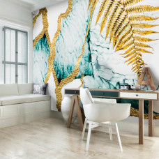 Eine industrielle Fototapete mit Marmor und Federn, ideal für ein Büro.