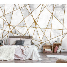 Eine Vliestapete mit goldenen Marmorakzenten, perfekt für ein Schlafzimmer.