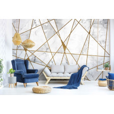 Eine moderne Vliestapete mit goldenen Marmordetails, geeignet für ein stilvolles Wohnzimmer.