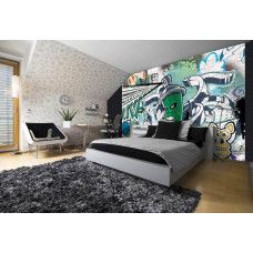 Eine Graffiti-Fototapete mit abstrakter Kunst für das Jugend- und Kinderzimmer.