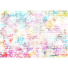 Graffiti-Fototapete mit lebendiger Fototapete auf einer Ziegelwand.