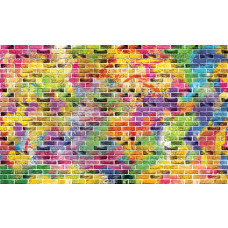 Graffiti-Fototapete mit buntem Wandbild und Ziegelsteinen.