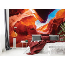 Eine Fototapete einer roten Höhle für das Schlafzimmer.