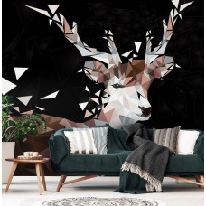 Fototapete mit einem abstrakten Hirsch im Kunststil für das Wohnzimmer.