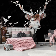 Fototapete mit einem abstrakten Hirsch im Kunststil für das Schlafzimmer.