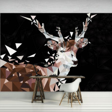 Fototapete mit einem abstrakten Hirsch im Kunststil für das Wohnzimmer.