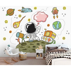 Eine Kindertapete mit einem futuristischen Weltraumdesign, ideal für ein Kinderzimmer.