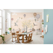 Eine Kindertapete mit Waldtieren im Vliestapetenstil, ideal für ein Kinderzimmer.