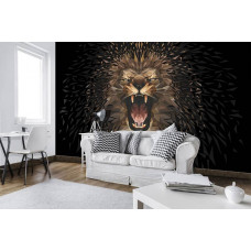 Eine Fototapete mit einem brüllenden Löwen in einem Gemälde für das Büro.