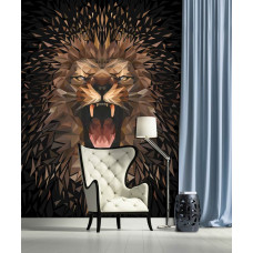 Eine Fototapete mit einem brüllenden Löwen in einem Gemälde für das Wohnzimmer.