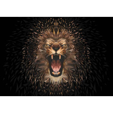 Fototapete mit einem brüllenden Löwen, kunstvoll gemalt.