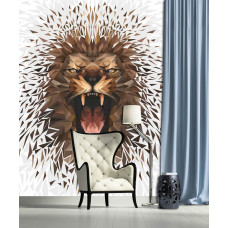 Eine weiße Fototapete mit einem künstlerischen Löwen im Malstil für das Wohnzimmer.