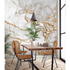 Eine luxuriöse Fototapete aus Marmor mit goldenen Details, ideal für eine Küche.