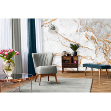 Eine Marmortapete mit goldenen Verzierungen, ideal für ein luxuriöses Wohnzimmer.