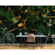 Eine Fototapete in Marmoroptik mit einem raffinierten rosa-goldenen Farbton, geeignet für ein Wohnzimmer.