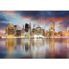 New York Fototapete mit Blick auf Wolkenkratzer und Wohngebäude, amerikanische Stadtlandschaft.