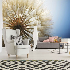 Eine Nahaufnahme-Fototapete eines Löwenzahns in der Natur, gesehen im Wohnzimmer.