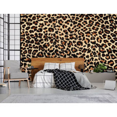 Eine Fototapete mit einem Leopardenfell in einem detaillierten Muster, geeignet für ein stilvolles Wohnzimmer oder Schlafzimmer.