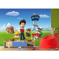 Paw Patrol Tapete mit Ryder, Chase, Sky, Marshal, Rocky, Rubble und Zuma für den Aussichtsturm im Kinderzimmer.