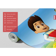 Paw Patrol Tapete auf einer Vliestapetenrolle präsentiert.