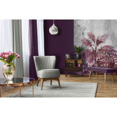 Eine Fototapete mit Pflanzen auf einer Betonwand in rot-violetten Farbtönen, zu sehen im Schlafzimmer und Wohnzimmer.