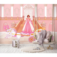 Fototapete mit einer Prinzessin in einer Kutsche auf dem Weg zu einem Ball für das Kinderzimmer.