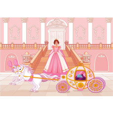 Fototapete mit einer Prinzessin in einer Kutsche, märchenhaft und klassisch.