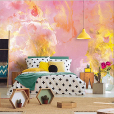 Eine verspielte Fototapete mit rosa und goldenen Marmor-Mustern, perfekt für ein Kinderzimmer.