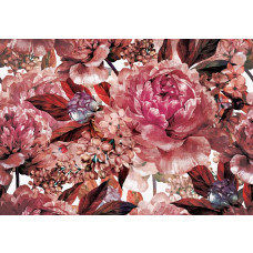 Fototapete mit Blumen in rotem Kunststil, abstraktes und elegantes Design.