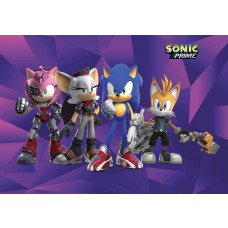 Eine Fototapete mit Sonic Prime, auf der Sonic und seine Freunde einen dynamischen Look in einer futuristischen Landschaft voller Geschwindigkeit und Action kreieren.