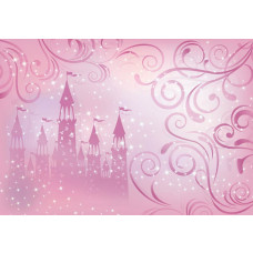 Fototapete mit einem Sternenschloss und Prinzessinnen, märchenhaft und farbenfroh.