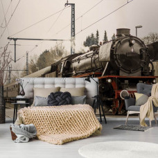 Fototapete einer Dampflokomotive für das Schlafzimmer.