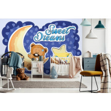 Eine süße Träume Fototapete mit einem Teddybär für das Babyzimmer.
