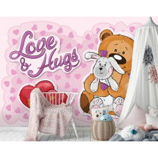 Eine Teddybär-Fototapete mit Häschen und Herz mit