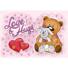 Fototapete eines Teddybären mit Häschen und Kuschelherz, geeignet für Kinderzimmer.