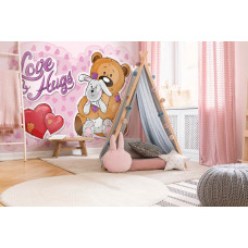 Eine Teddybär-Fototapete mit Häschen und Herz mit