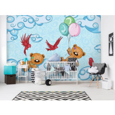Eine Fototapete mit Teddybären im Babyzimmer mit Wolken für Jungenzimmer.