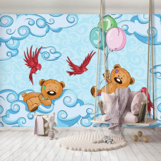 Eine Fototapete mit Teddybären im Babyzimmer mit Wolken für Mädchenzimmer.