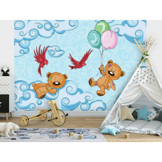 Eine Fototapete mit Teddybären im Babyzimmer mit Wolken für Spielzimmer.