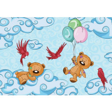 Fototapete mit Teddybären im Babyzimmer mit Wolken, bunt und fröhlich.