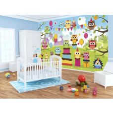 Eine Fototapete mit Eulen für Babyzimmer, Kinder und Kinderzimmer.