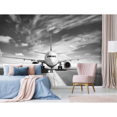 Eine Schwarz-Weiß-Fototapete eines Flugzeugs für das Schlafzimmer.