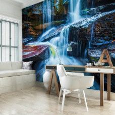 Fototapete eines Wasserfalls mit Felsen für das Büro.