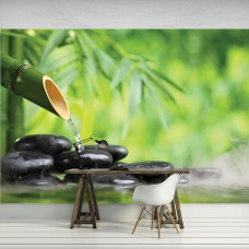 Eine Wellness-Fototapete mit einem Spa und Sauna und heißen Steinen in einem Büro gesehen.