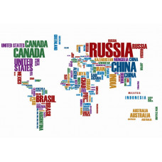 Weltkarten-Tapete mit Erdtext und Länderübersicht, lehrreich und stilvoll.