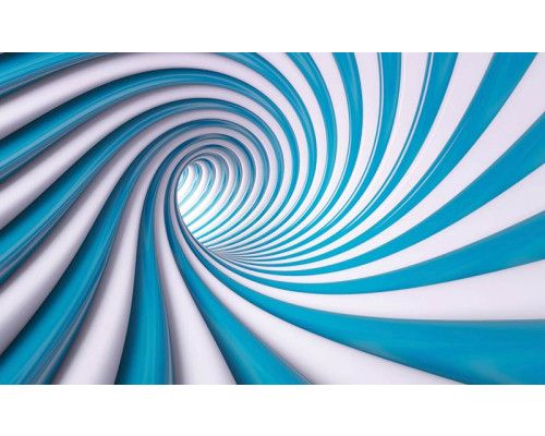 3D Fototapete einer Spirale in blauen und weißen abstrakten Formen.